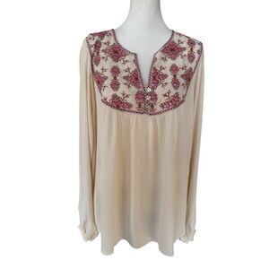 Nurture Top NWT Cream Embroidery Romantic Boho Hippy Peasant Tunic Top Blouse 1X